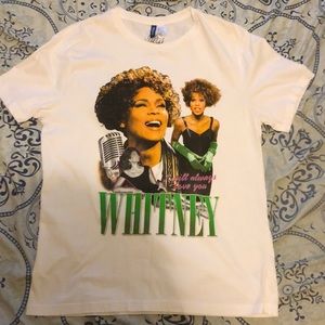 White t shirt With Whitney Houston on it.